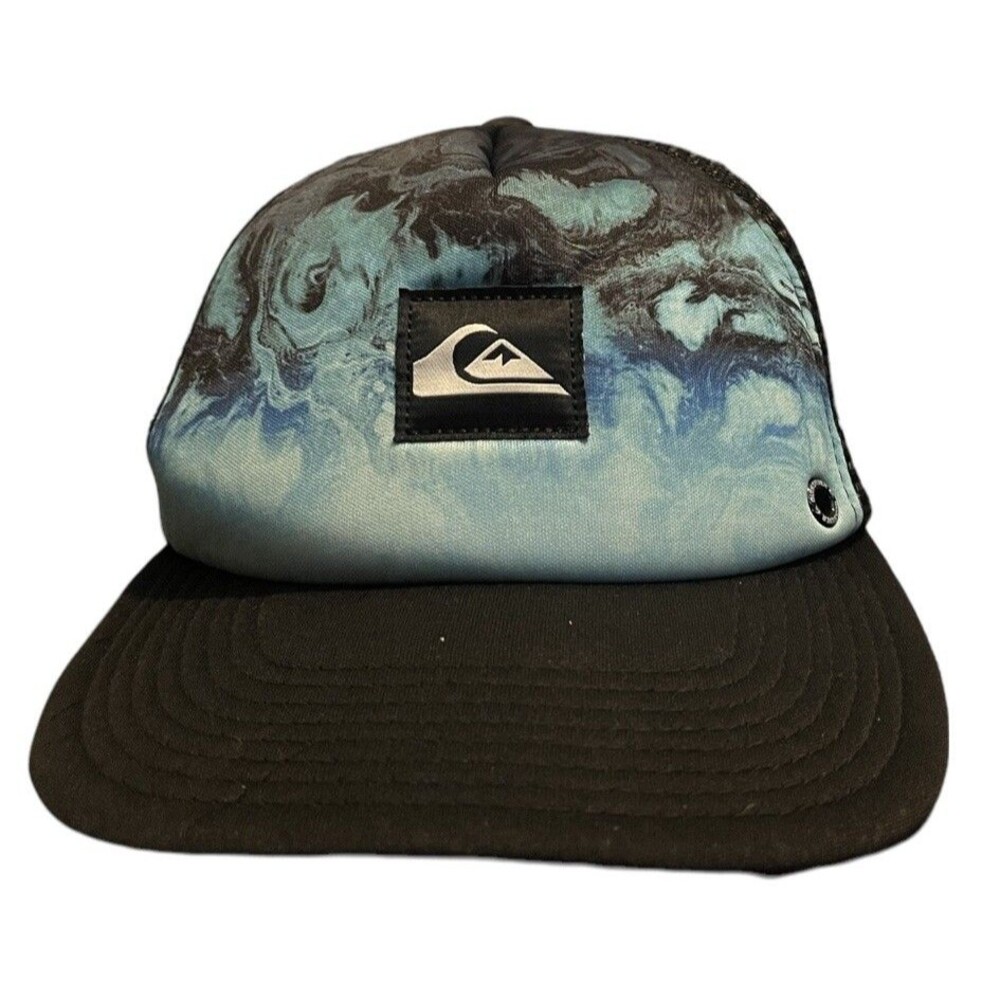 Quiksilver Blue Black Wave Surfing Surfer Snapback Trucker Hat Cap Mesh